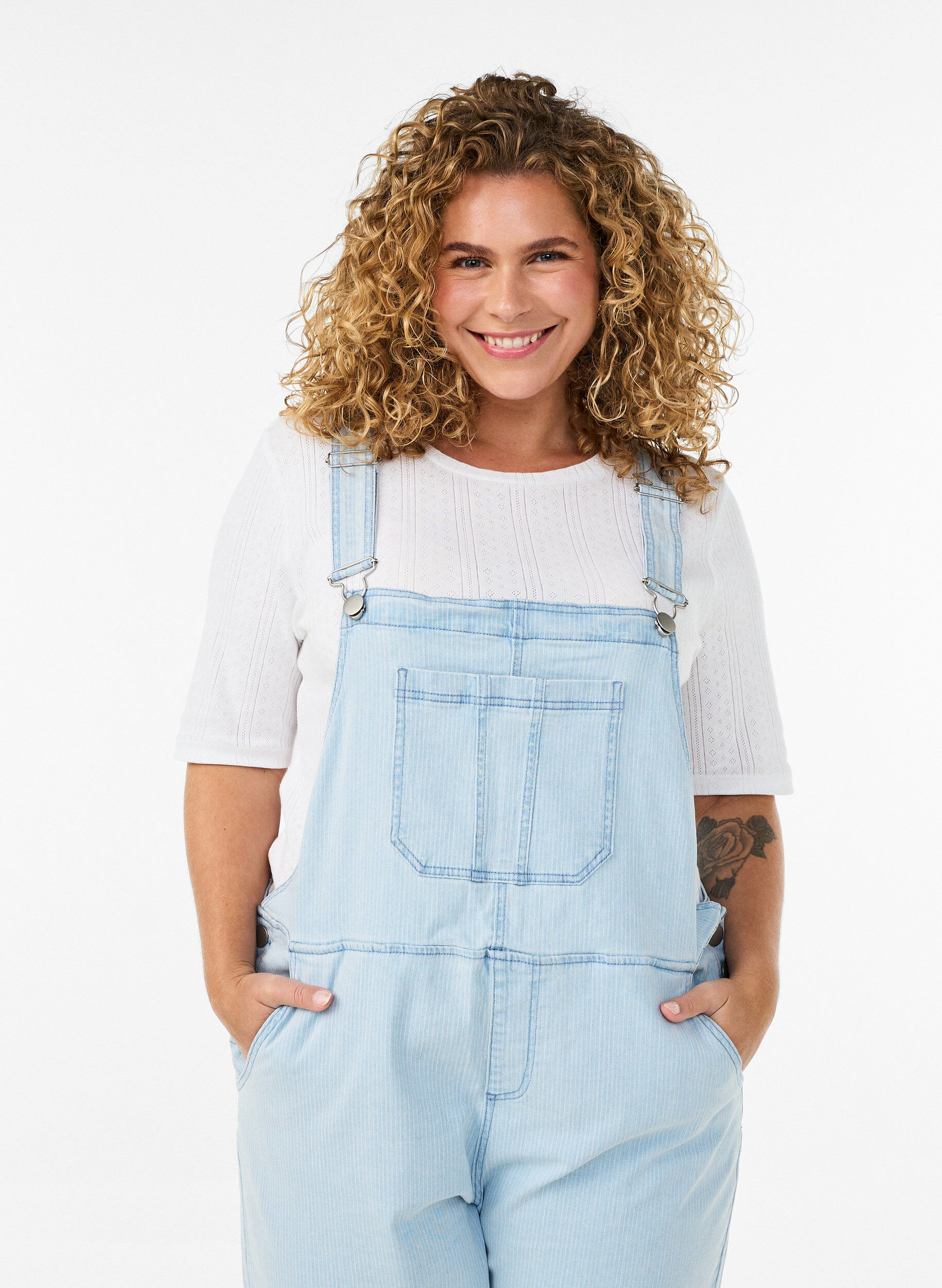 ZizziStribede denim overalls, Bl&aring;, Model image number 2