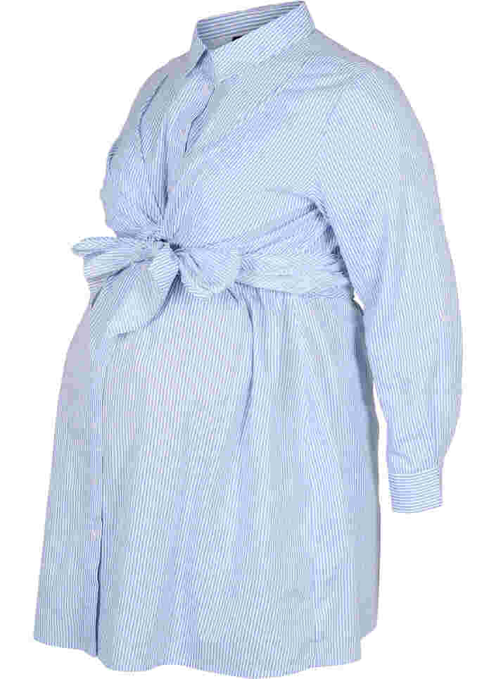 Graviditets skjortekjole i bomuld, Blue Stripe, Packshot image number 0