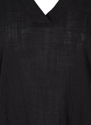 Kortærmet bomulds bluse med v-hals, Black, Packshot image number 2