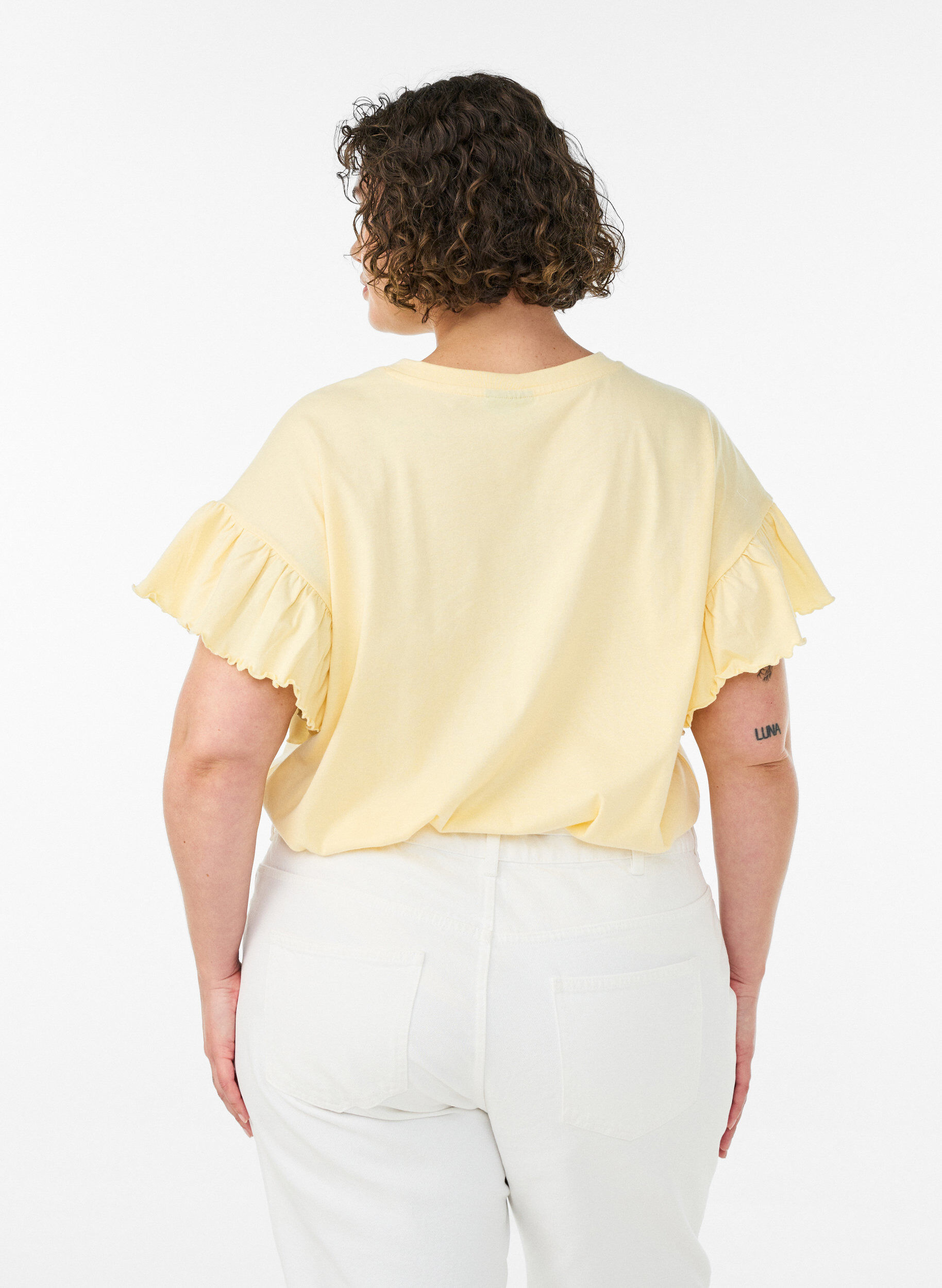 ZizziT-shirt i &oslash;kologisk bomuld med fl&aelig;se&aelig;rmer, Gul, Model image number 2