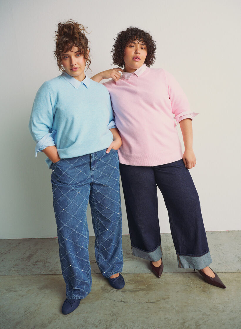 Strikbluse med korte &aelig;rmer, Bl&aring;, Image image number 0