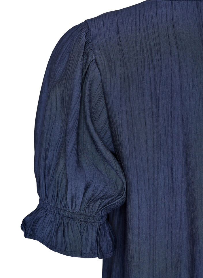 Bluse i viskoseblanding med kr&oslash;llet struktur og V-udsk&aelig;ring, Bl&aring;, Packshot image number 3