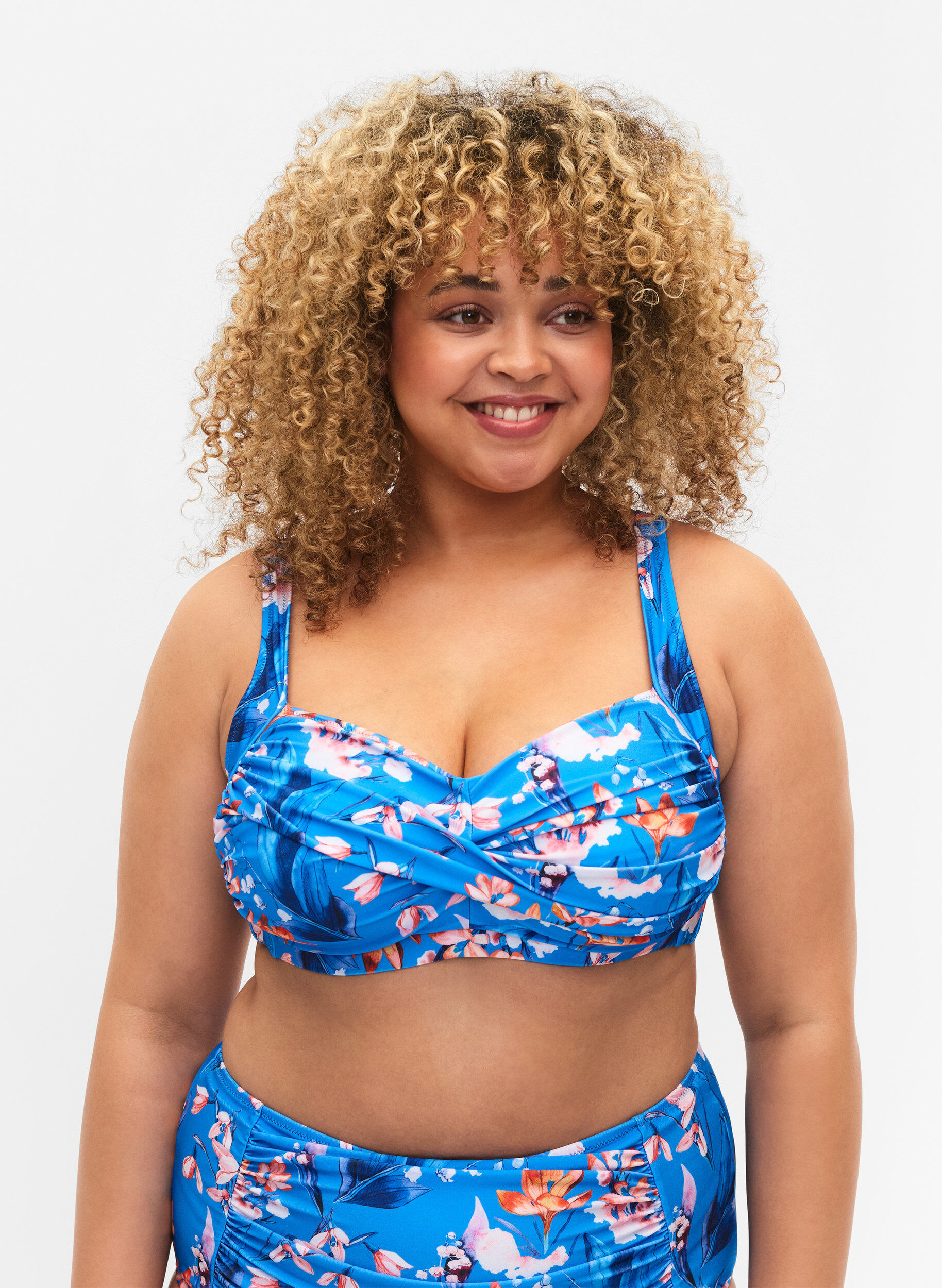 Zizzi Printet bikini overdel, Bright Blue Print, Model image number 0
