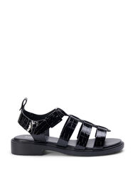 Wide fit - Sandal i shiny croco læder, Black