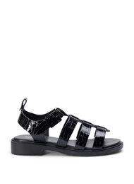 Wide fit sandal i shiny croco læder, Black, Packshot