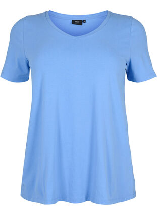 Ensfarvet basis t-shirt i bomuld, Blue Bonnet, Packshot image number 0