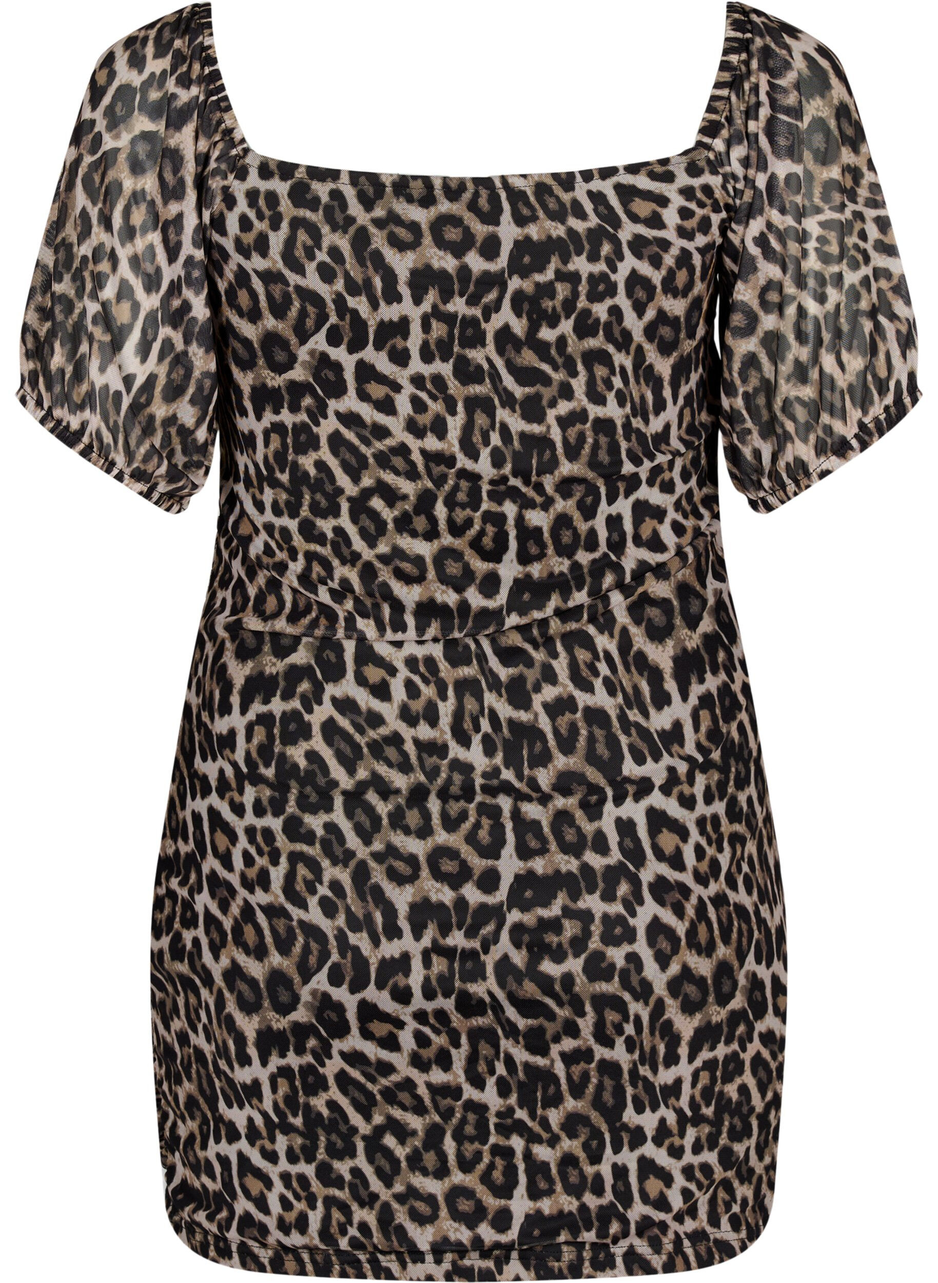 Zizzi Kort mesh kjole med leoprint, Leo, Packshot image number 1