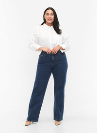 Højtaljede Gemma jeans med straight fit, Dark blue, Model