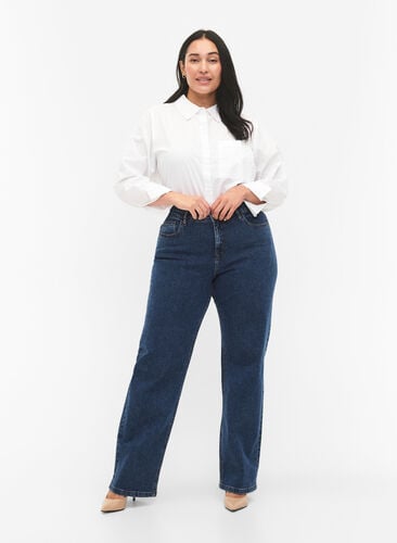 Højtaljede Gemma jeans med straight fit, Dark blue, Model image number 0