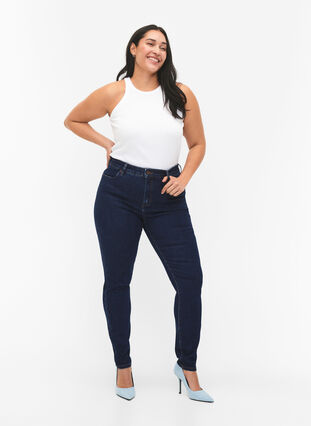 Amy jeans med høj talje og super slim fit, Dark blue, Model image number 0