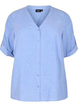 Skjorte med 3/4 ærmer og v-udskæring, Ultramarine, Packshot image number 0