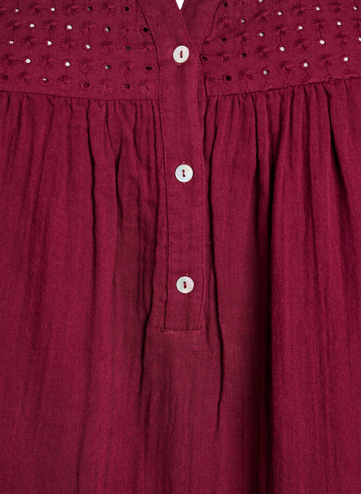 Bluse i bomuldsmusselin med broderi anglaise, M&oslash;rk Bordeaux, Packshot image number 2