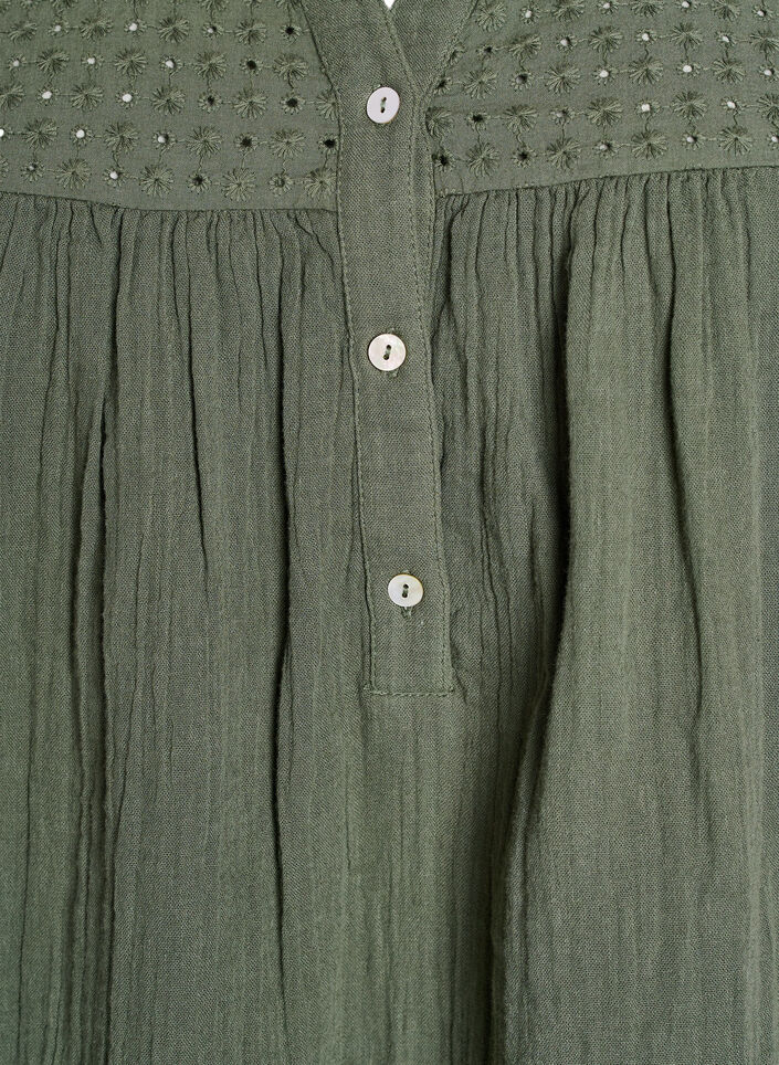 Bluse i bomuldsmusselin med broderi anglaise, Gr&oslash;n, Packshot image number 2