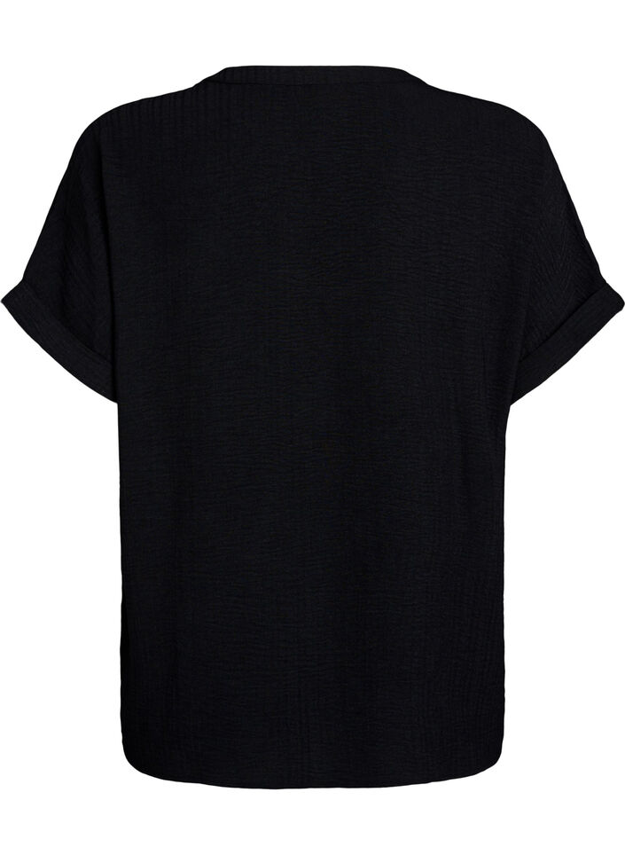 L&oslash;s bluse med korte &aelig;rmer, Sort, Packshot image number 1