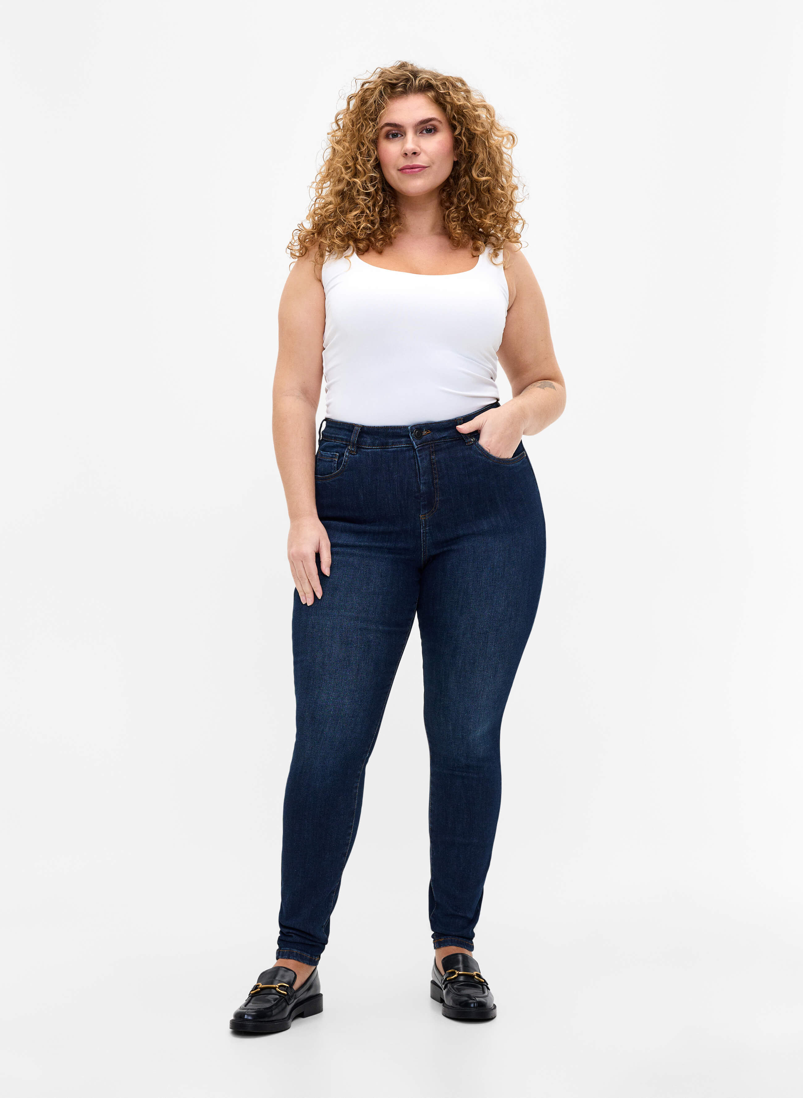 Zizzi Super slim jeans med h&oslash;j talje, Dark Blue, Model image number 0