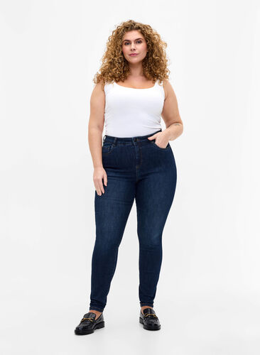 Super slim jeans med høj talje, Dark Blue, Model image number 0