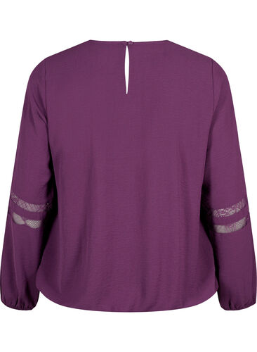 Langærmet bluse med blonder, Deep Purple, Packshot image number 1