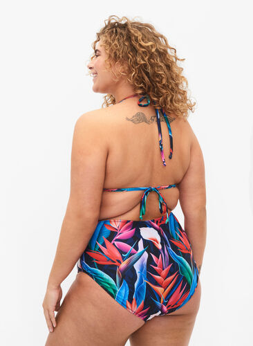 Bikini underdel med print og høj talje, Bright Leaf, Model image number 1