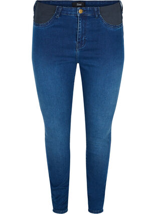 Super slim Amy jeans med elastik i taljen, Dark blue denim, Packshot image number 0