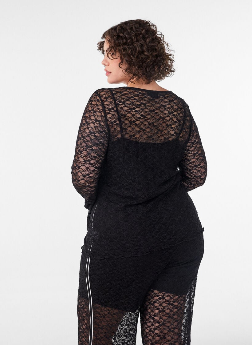 Transparent blondebluse med lange &aelig;rmer, Sort, Model image number 2