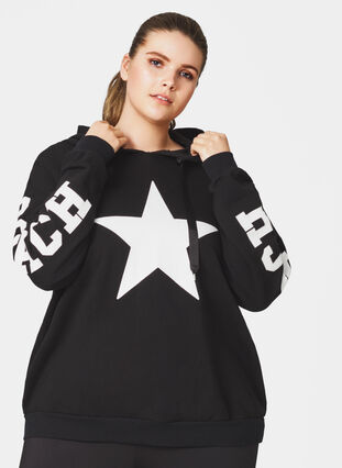 Sweatshirt med hætte, Black w. white star, Model image number 0