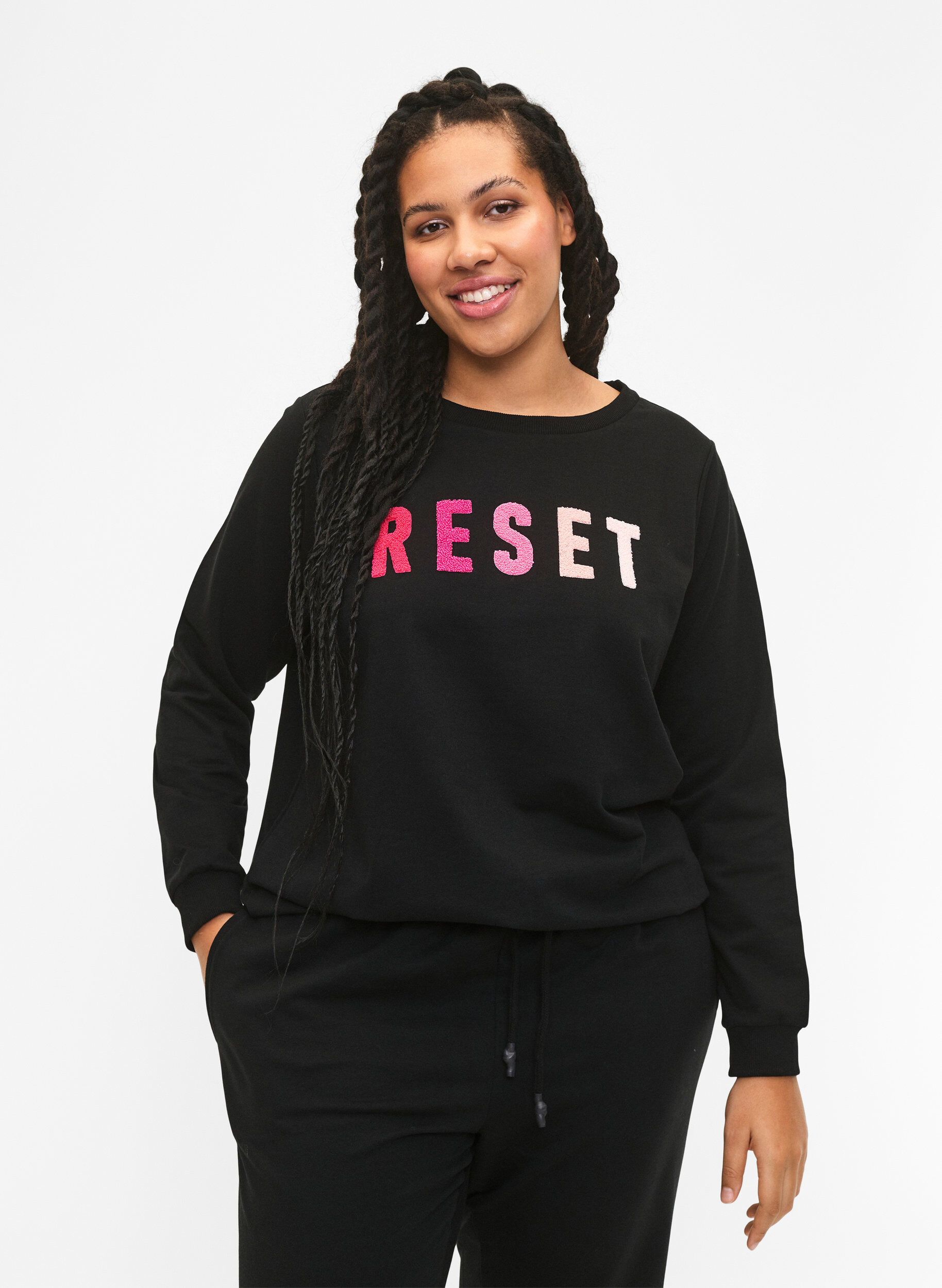 Zizzi Sweatshirt med tekst , Black W. Reset, Model image number 0