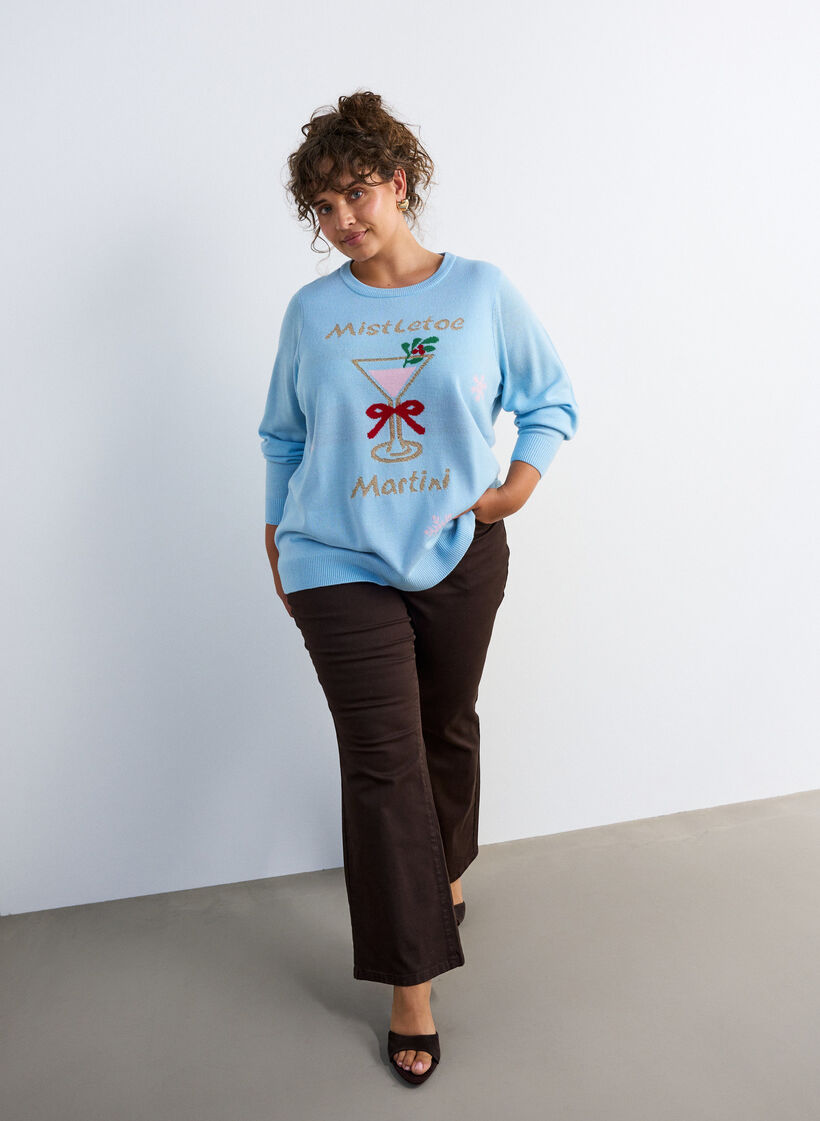 Strikbluse med julemotiv, Bl&aring;, Model image number 1