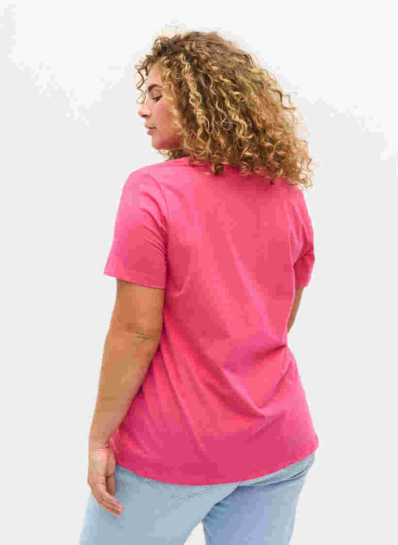 Basis t-shirt med v-hals, Fandango Pink, Model image number 1