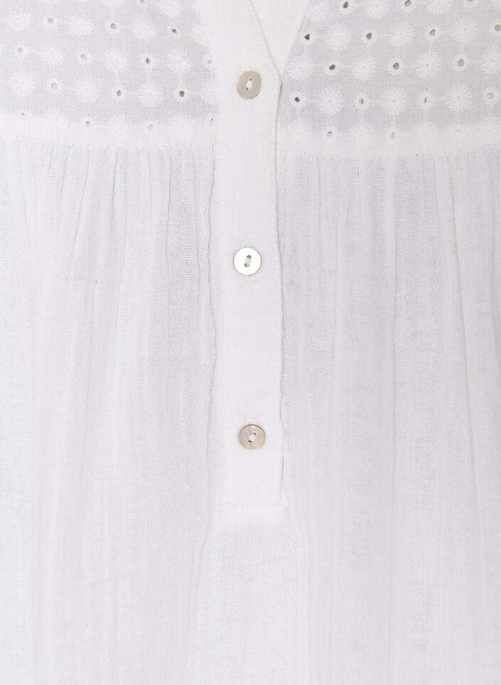 Tunika i bomuldsmusselin med broderi anglaise, Hvid, Packshot image number 2
