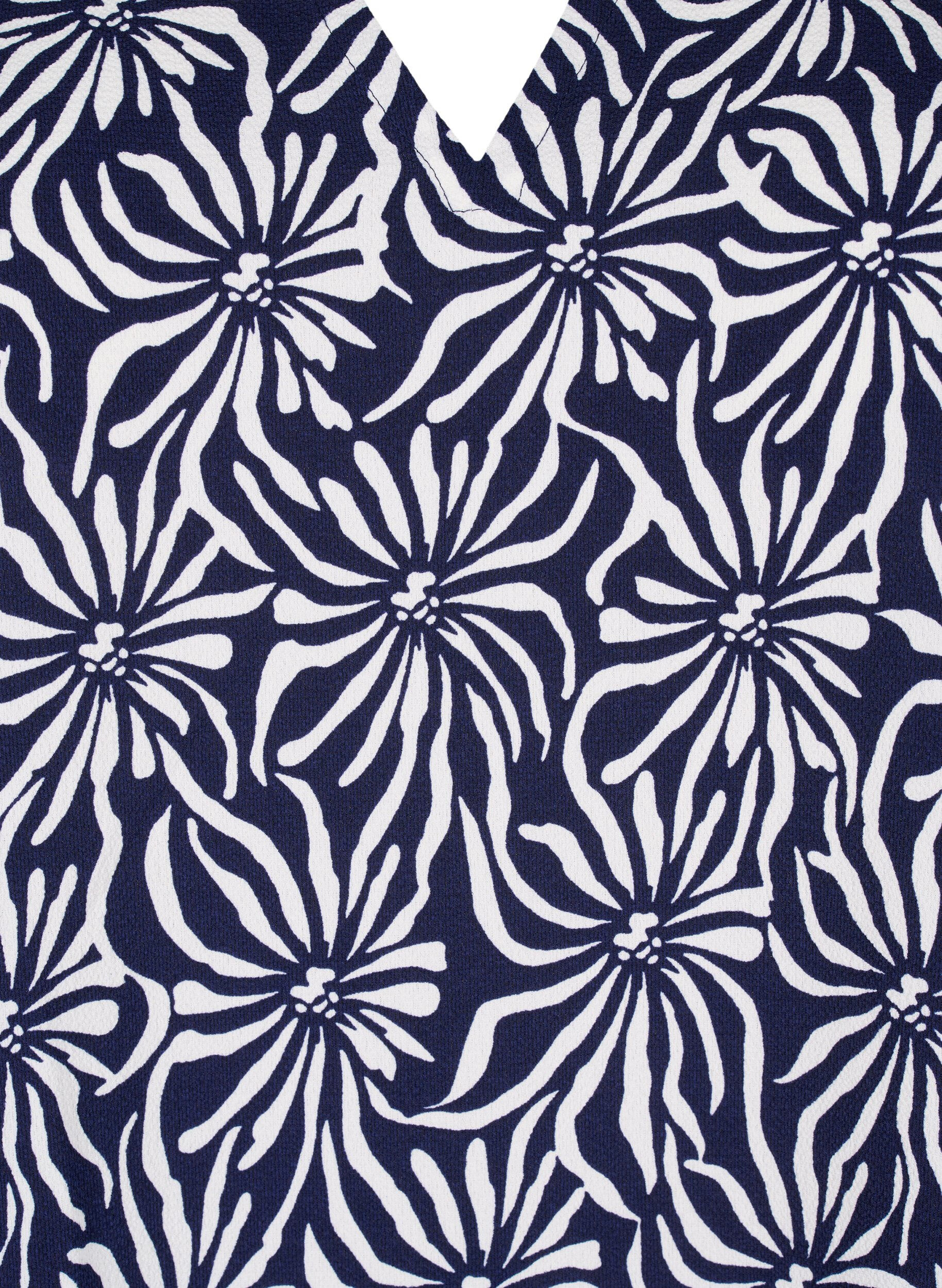 Zizzi V-hals bluse med blomsterprint, White Blue Flower, Packshot image number 2