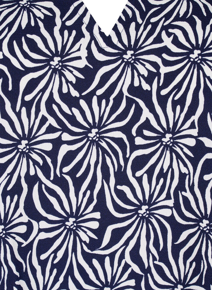 V-hals bluse med blomsterprint, White Blue Flower, Packshot image number 2