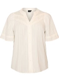Bluse i bomuld med dekorative b&aring;nd, Vanilla