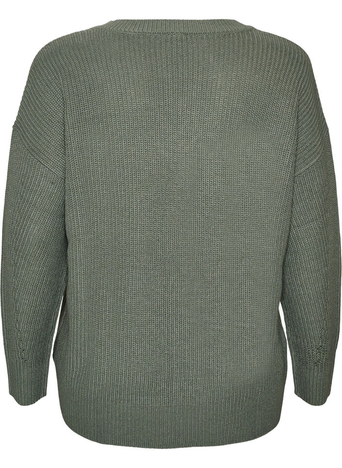Lang ribstrikket bluse med V-hals, Gr&oslash;n, Packshot image number 1