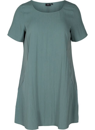 Kortærmet viskose kjole med lommer, Balsam Green, Packshot image number 0