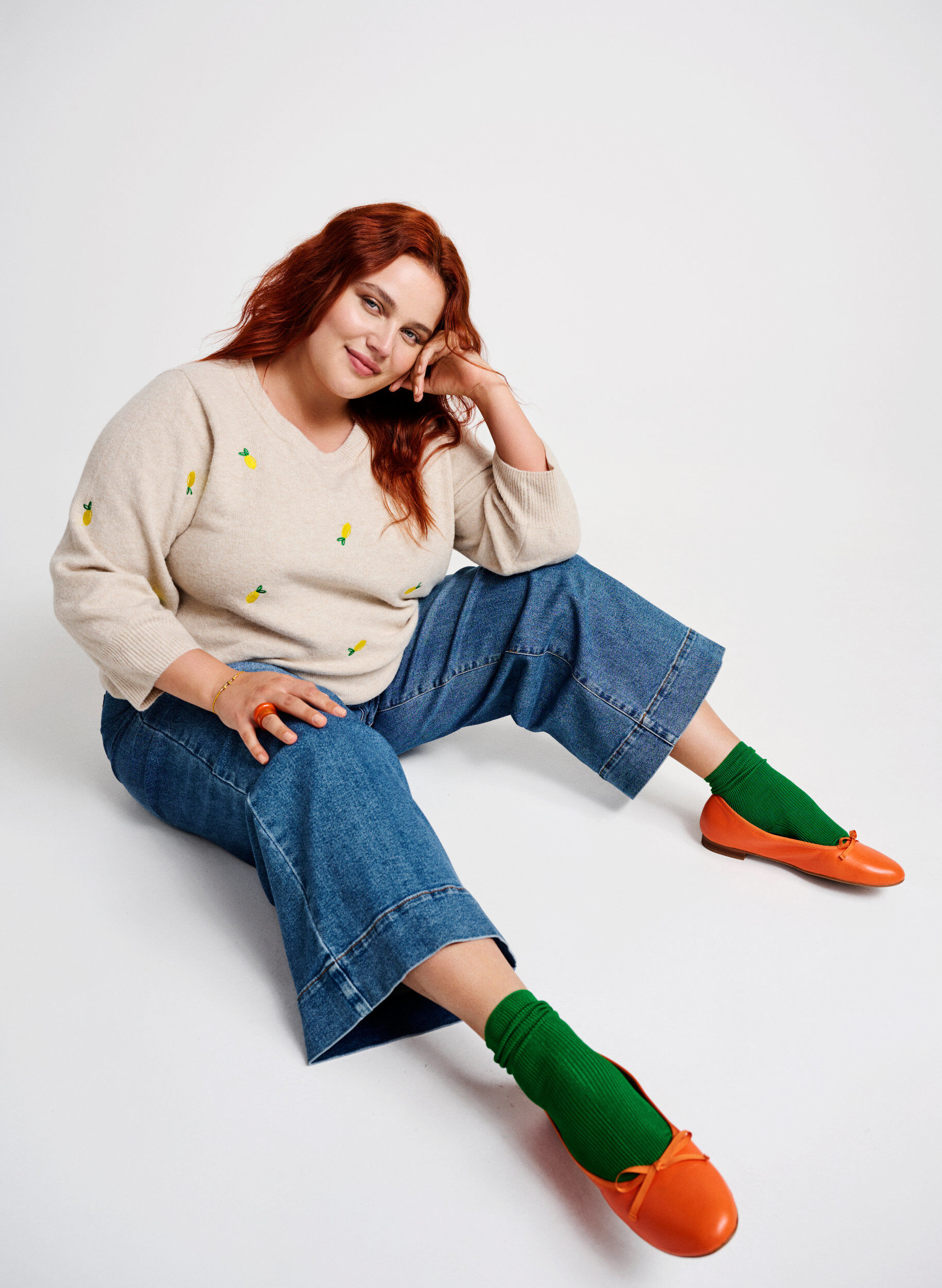 Zizzi 3/4 &aelig;rmet strikbluse med citroner, P. Stone Mel. Lemon, Image image number 0