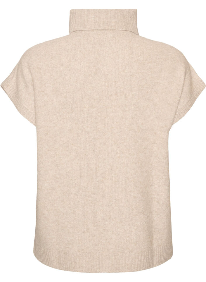 Strikvest med rullekrave og kabelstrik, Beige, Packshot image number 1