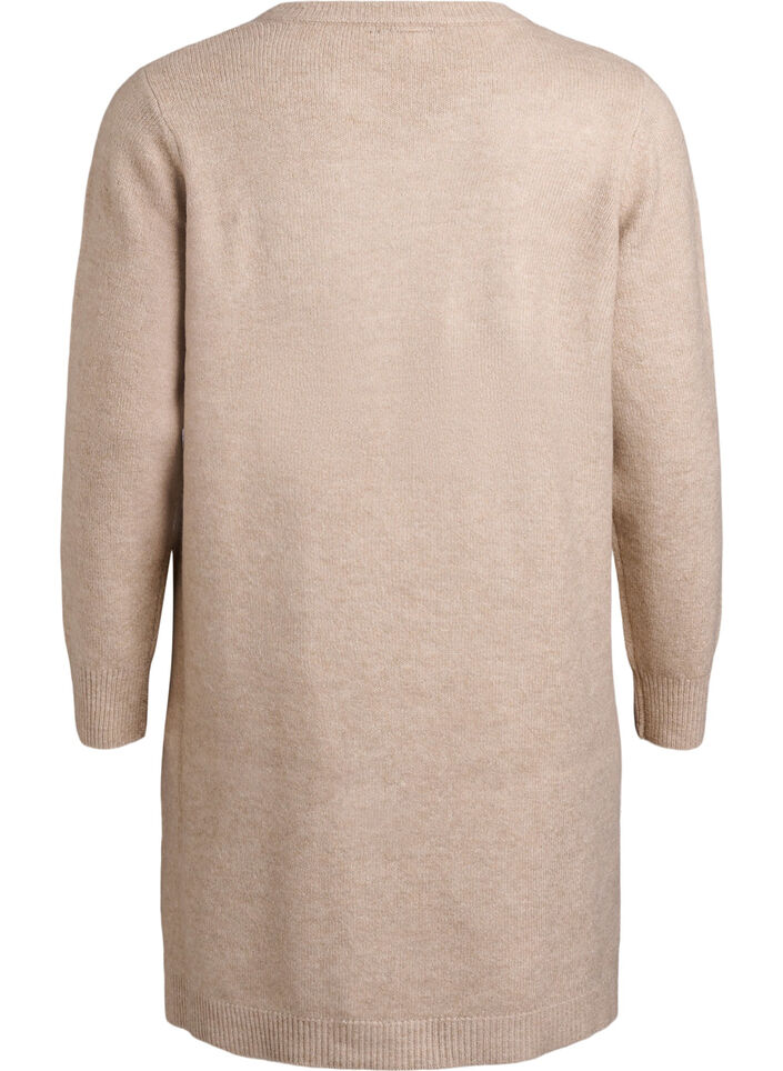 Kort strikkjole med rhinsten, Beige, Packshot image number 1