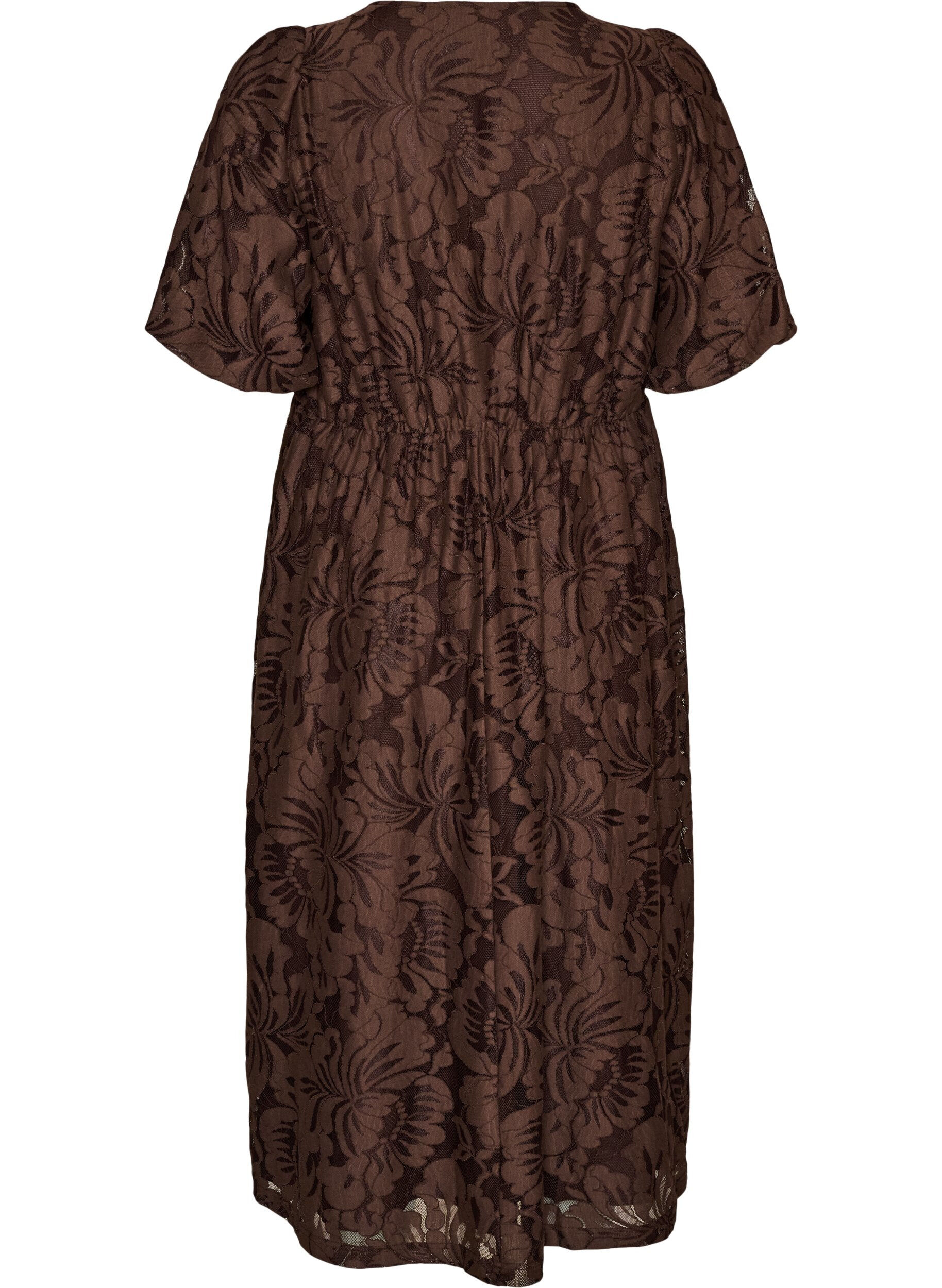 ZizziMidikjole med blomsterjacquard, Brun, Packshot image number 1