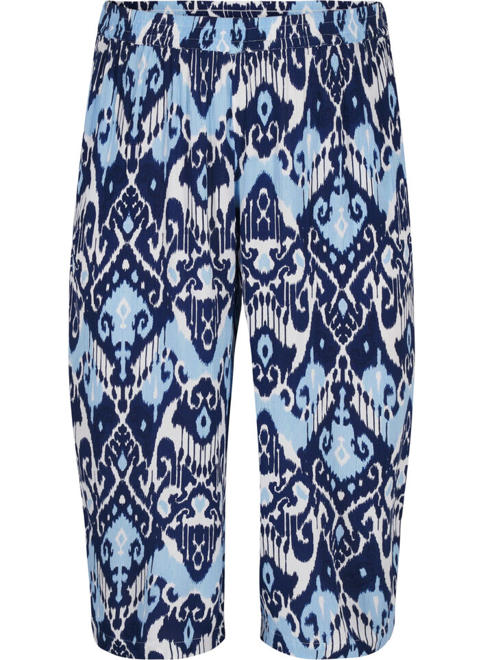 Culotte bukser i viskose med print, Blue Ethnic AOP, Packshot image number 0