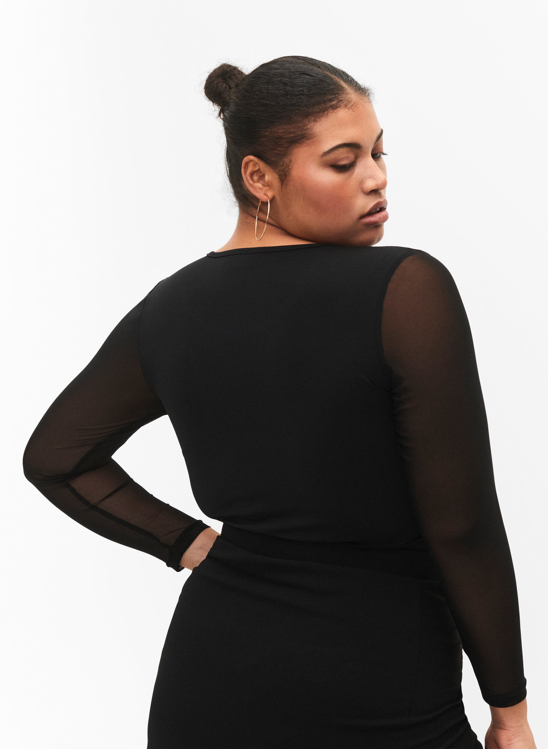 Zizzi T&aelig;tsiddende bodystocking med mesh, Black, Model image number 1