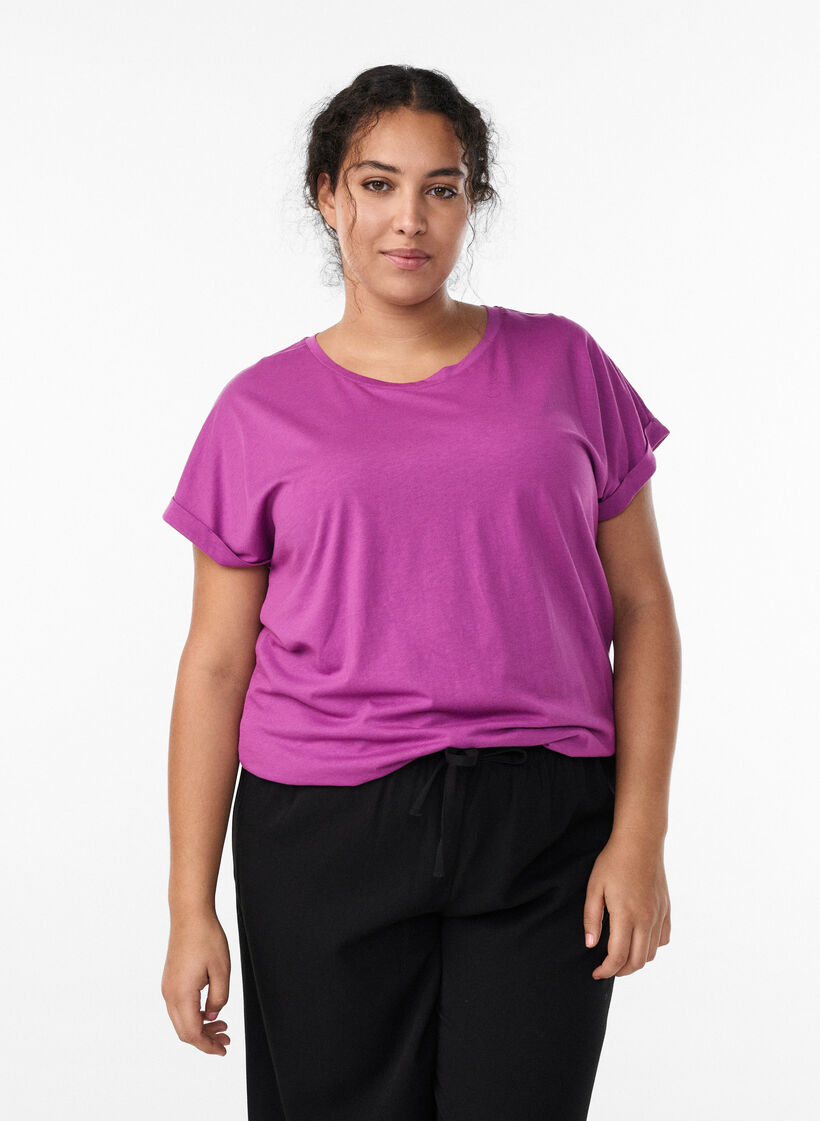 Kort&aelig;rmet t-shirt i bomuldsblanding	, Lilla, Model image number 0
