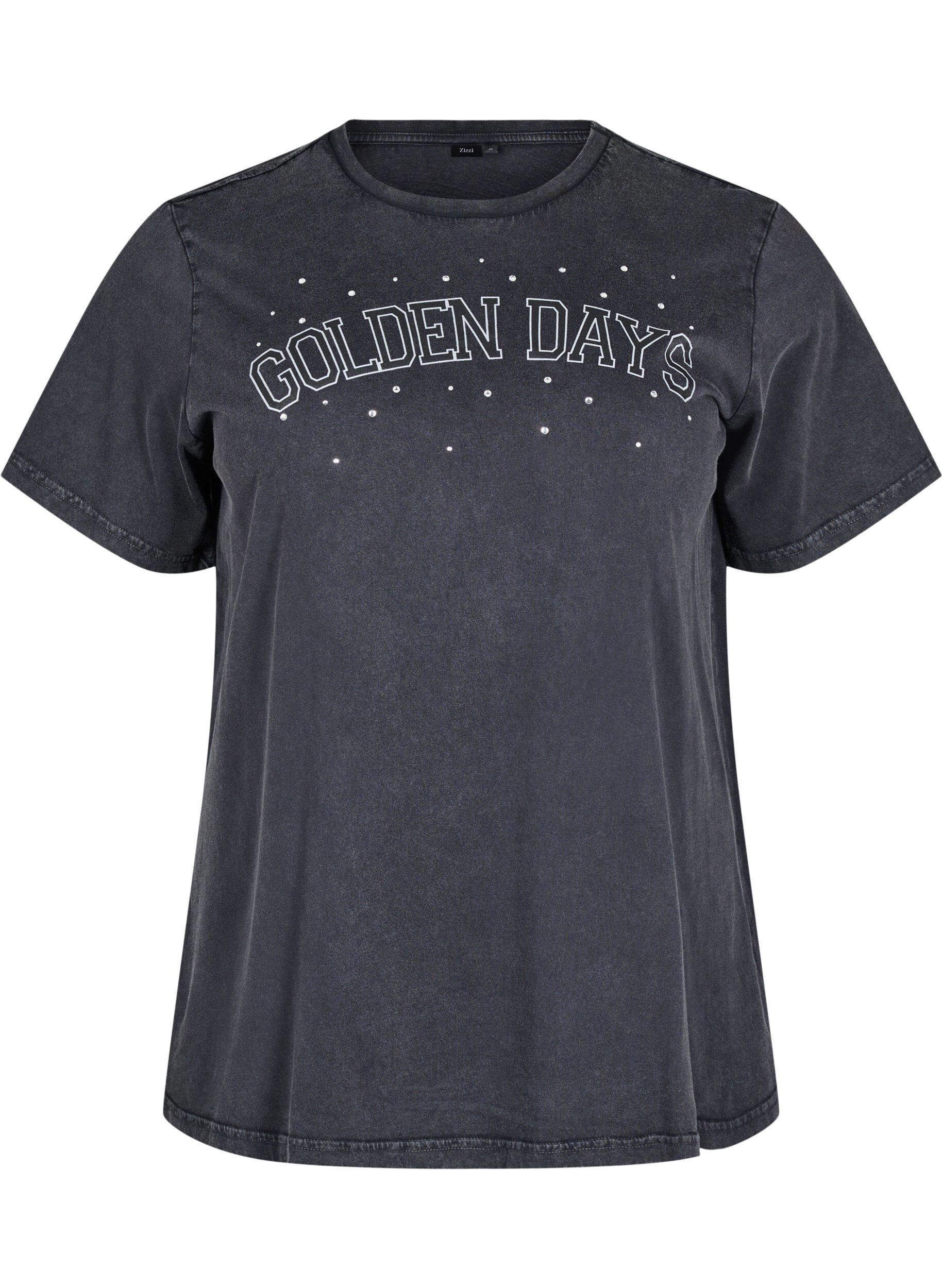 Zizzi T-shirt i &oslash;kologisk bomuld med grafisk print, Gr&aring;, Packshot image number 0