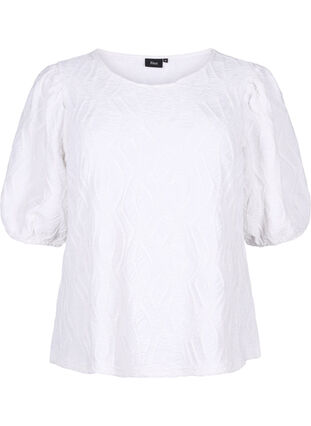 Bluse med tekstur og korte ærmer, Bright White, Packshot image number 0