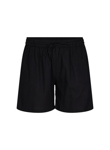 Løse shorts i bomuldsmix med hør, Black, Packshot image number 0