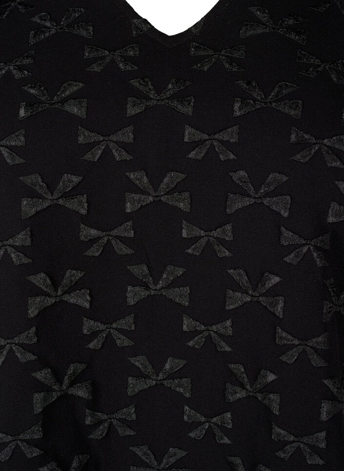 Kortærmet jacquardbluse med sløjfer, Black W. Bow, Packshot image number 2