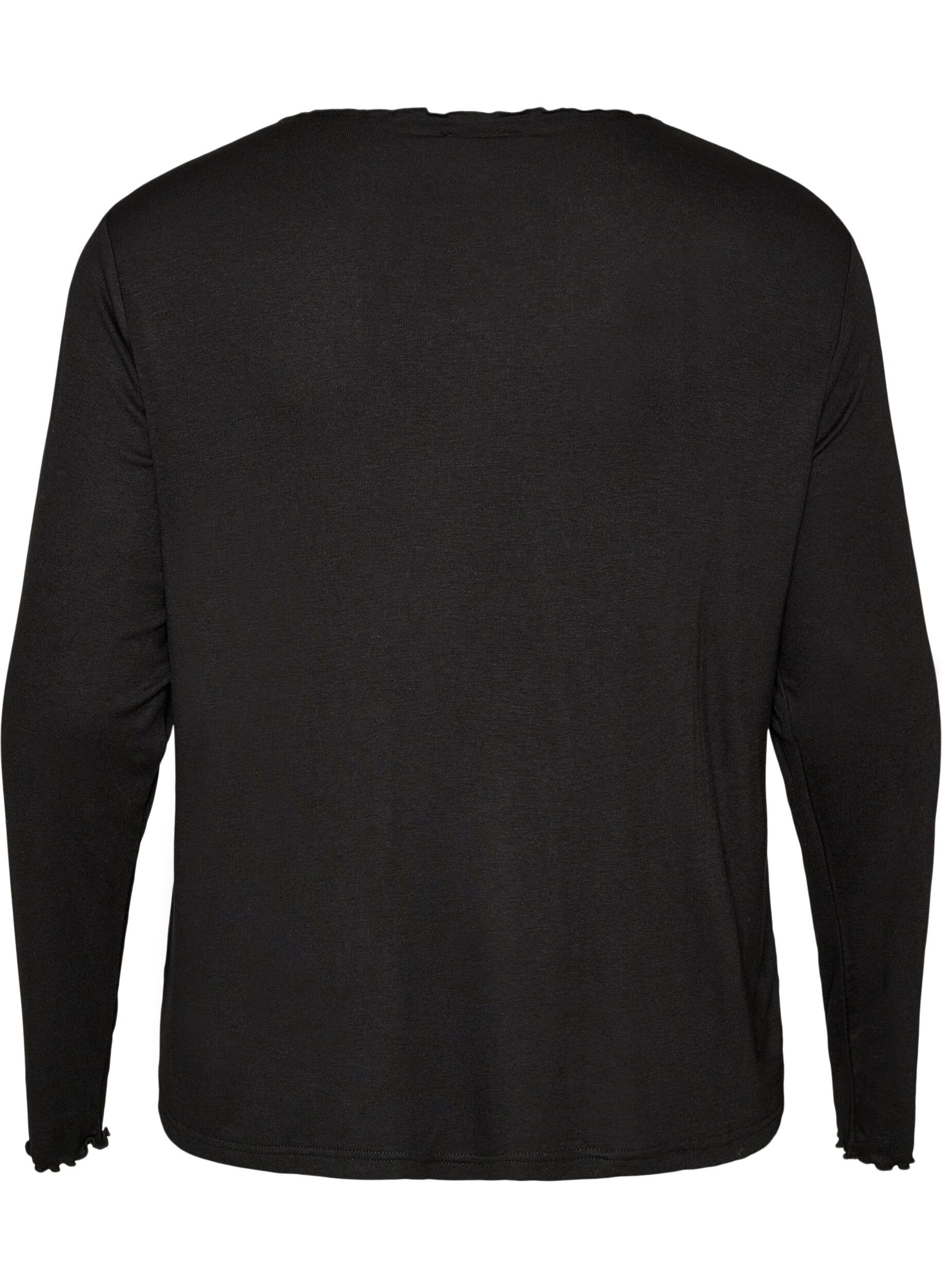 ZizziNatbluse i viskose med lange &aelig;rmer, Sort, Packshot image number 1
