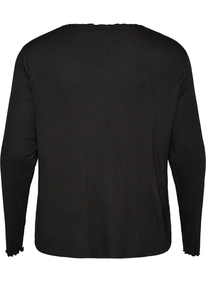 Natbluse i viskose med lange &aelig;rmer, Sort, Packshot image number 1