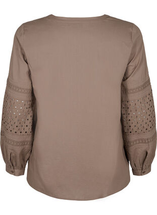 Bluse med lange ærmer og dekorative detaljer, Caribou, Packshot image number 1