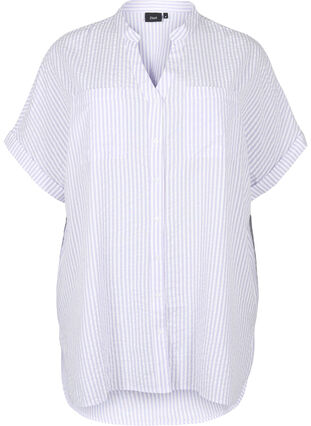 Stribet skjorte med brystlommer, White/LavenderStripe, Packshot image number 0