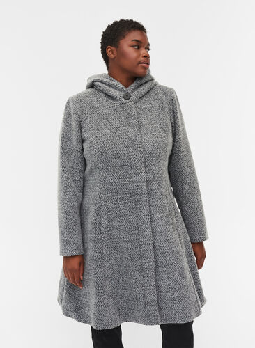 Jakke med hætte og uld, Light Grey Melange, Model image number 0